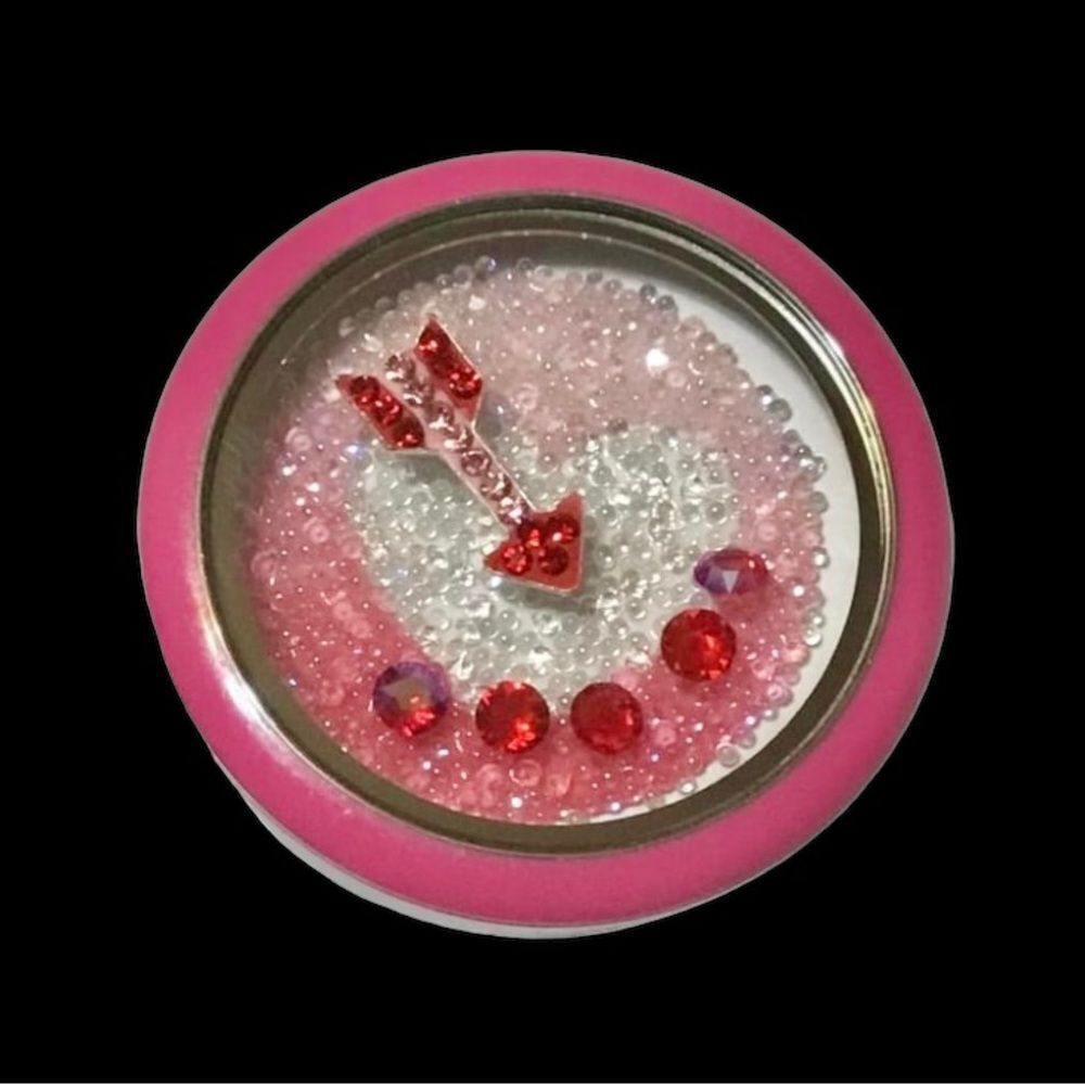 Origami Owl Large Pink Locket Face & Heart Plate & Swarovski Crystal Charms